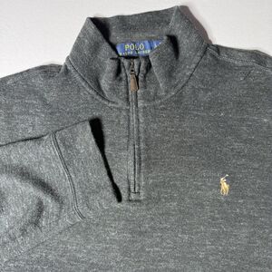 Polo Ralph Lauren Mens Large Estate Rib 1/4 Zip Pullover Flesh Pony Gray